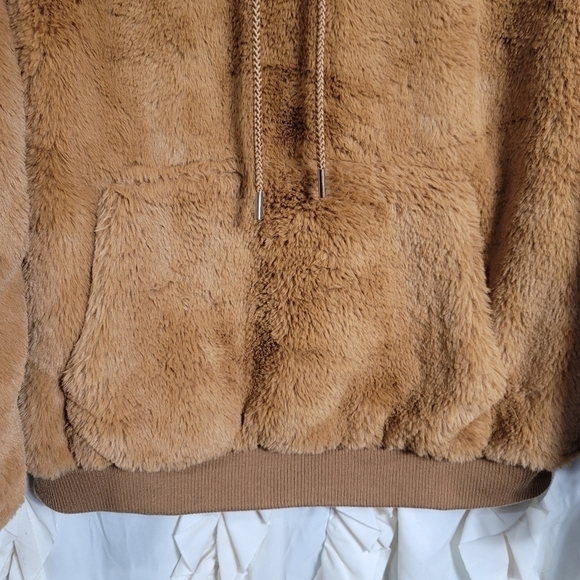 Super Plush Teddy Pullover Hoodie Large Camel Tan Lined Forever21 - Picture 4 of 8
